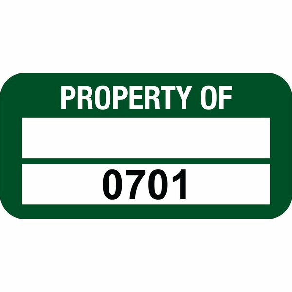 Lustre-Cal VOID Label PROPERTY OF Green 1.50in x 0.75in  1 Blank Pad & Serialized 0701-0800, 100PK 253774Vo2G0701